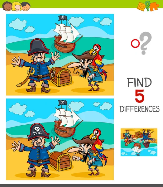 Rajzfilm Illusztrációja Megállapítás Különbség Kép Oktatási Játék Kalóz Karakterekkel Gyerekeknek — Stock Vector