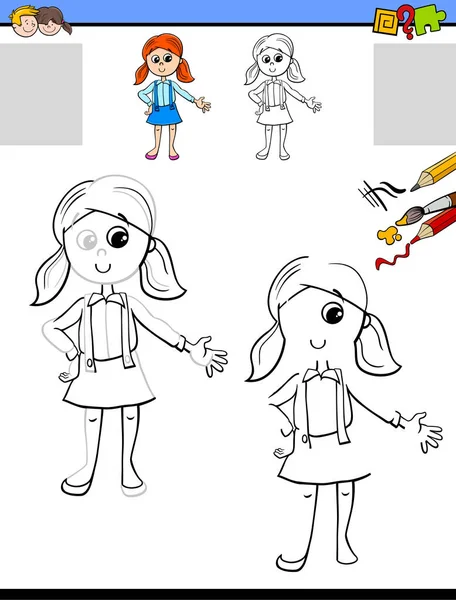 Cartoon Ilustracja Rysowania Barwienia Działalności Edukacyjnej Dla Dzieci Cute Girl — Wektor stockowy