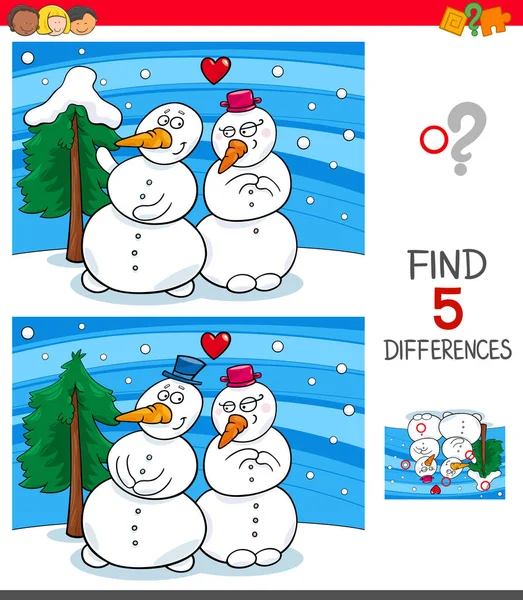 Cartoon Illustration Finding Five Differences Pictures Educational Game Children Snowmen — Stock Vector