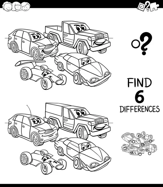 Black White Cartoon Illustration Finding Six Differences Pictures Educational Game — Stock Vector