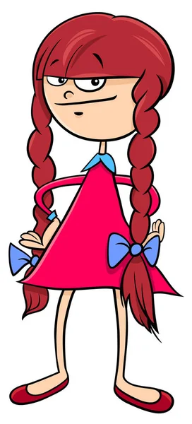 Kreslený Obrázek Charakteru Elementární Nebo Teen Věku Dívka Copánky — Stockový vektor