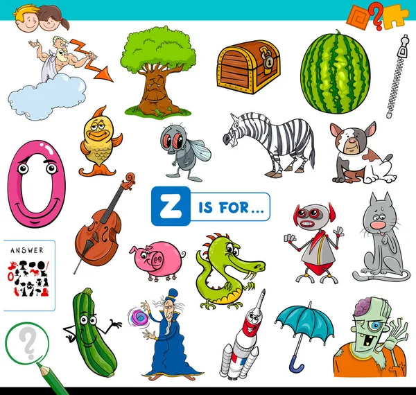 Cartoon Illustration Finding Picture Starting Letter Educational Game Workbook Children — Stock Vector