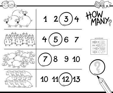 Siyah ve beyaz çizgi film gösterimi eğitim sayma etkinliği domuz hayvan karakter boyama kitabı olan çocuklar için