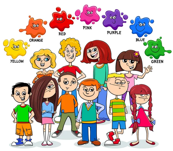 Καρτούν Εικονογράφηση Βασικά Χρώματα Εκπαιδευτικό Φύλλου Εργασίας Για Παιδιά Χαρούμενα — Διανυσματικό Αρχείο