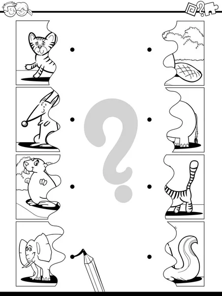 Černá Bílá Kreslený Obrázek Obrázky Odpovídající Hra Pro Děti Puzzle — Stockový vektor