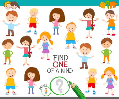 Karikatür çizimi bir tür resmi eğitim etkinliği oyun şirin çocuk karakterlerle birini bulmak