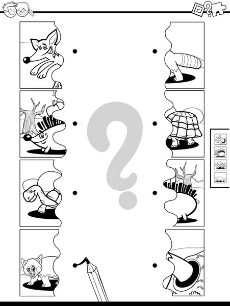Black White Cartoon Illustration Educational Pictures Matching Game Children Jigsaw — Stock Vector