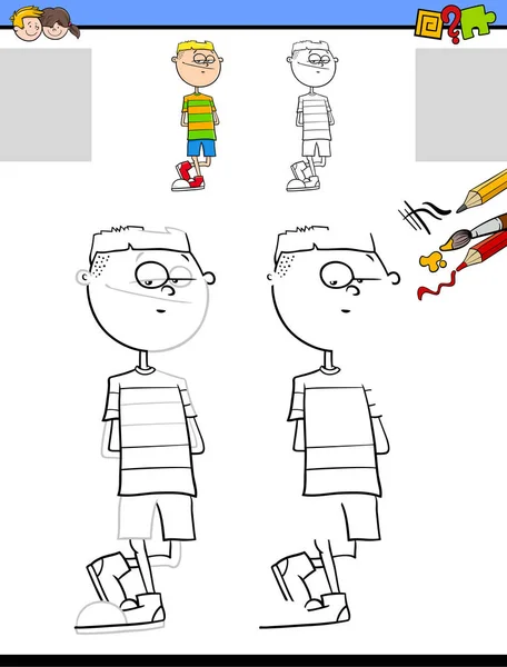 Cartoon Illustration Drawing Coloring Educational Activity Children Teen Boy Character — Stock Vector