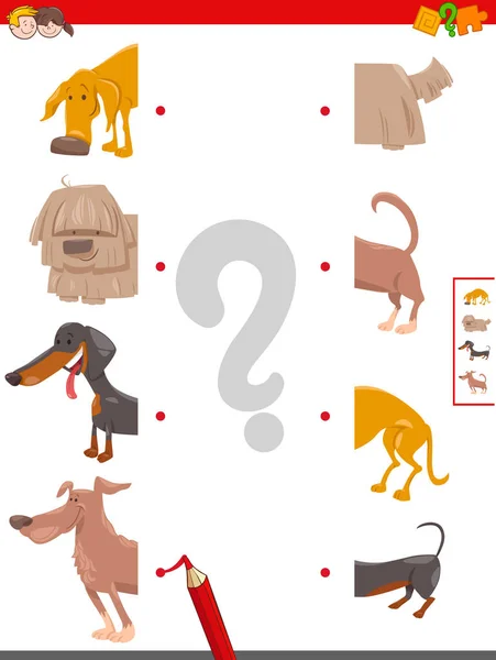 Καρτούν Εικονογράφηση Του Εκπαιδευτικού Παιχνιδιού Που Ταιριάζουν Μισά Αστείο Σκύλο — Διανυσματικό Αρχείο