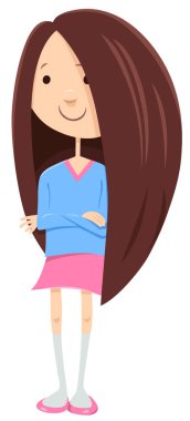 Sevimli kız çocuk veya genç karakter karikatür çizimi