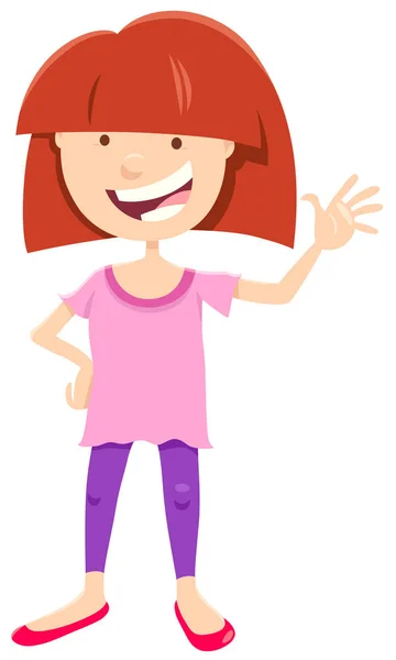 Cartoon Illustration Des Lächelnden Mädchens Kind Oder Teenager Charakter — Stockvektor