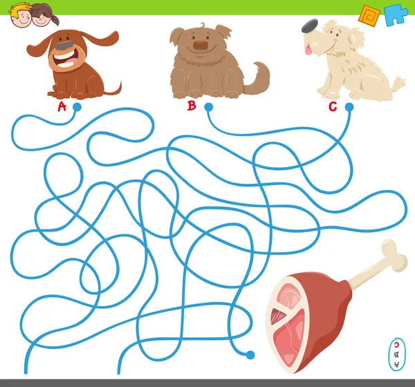 Καρτούν Εικονογράφηση Της Δραστηριότητας Παζλ Παιχνίδι Λαβυρίνθου Χαρακτήρες Σκύλος Ζώων — Διανυσματικό Αρχείο