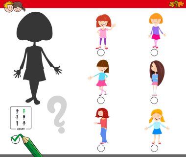 Karikatür Çizim çocuk kız karakter olan çocuklar için sağ gölge eğitici bir oyun bulma