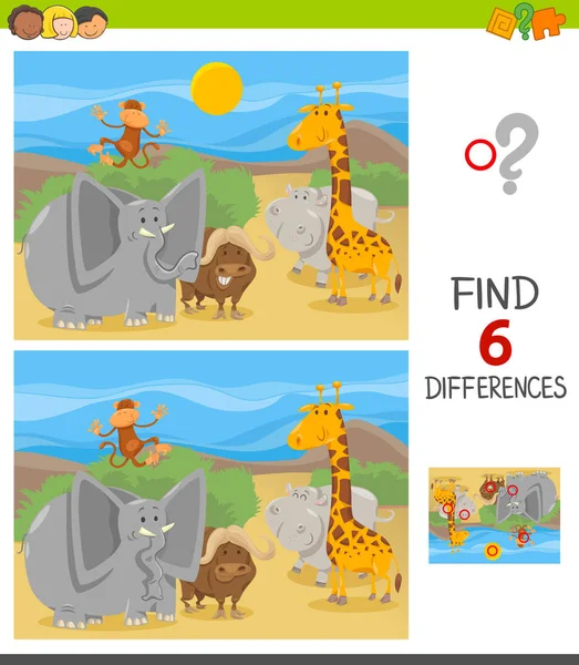 Ilustración Dibujos Animados Encontrar Seis Diferencias Entre Imágenes Juego Educativo — Vector de stock