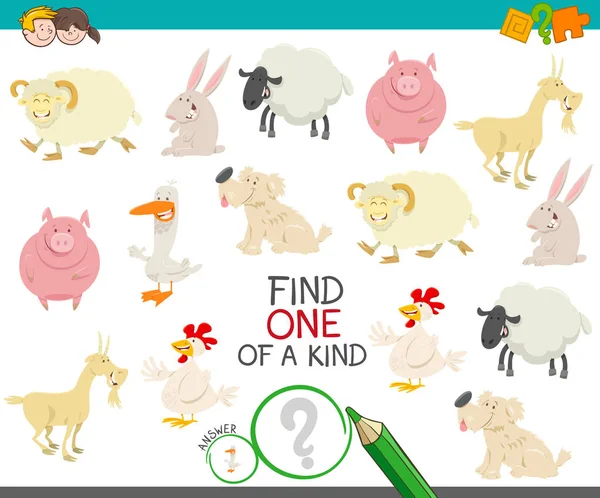 Um de um tipo de jogo com animais de fazenda de desenhos animados — Vetor de Stock