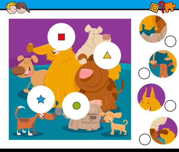 match pieces puzzle with happy dogs