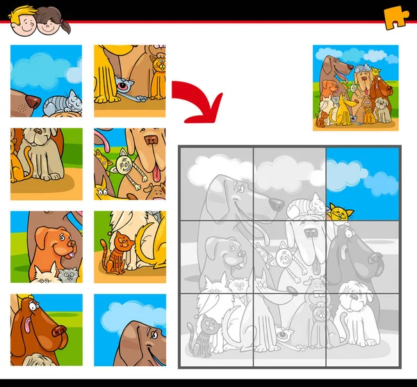 Puzzles avec chiens et chats animaux — Image vectorielle