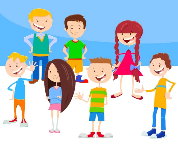 Cartoon kinderen en tieners tekens groep — Stockvector