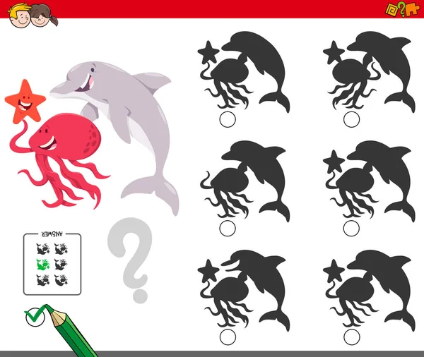 Permainan bayangan dengan karakter hewan laut - Stok Vektor