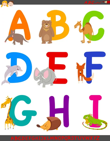 Cartoon alphabet with cute animals — Stock Vector