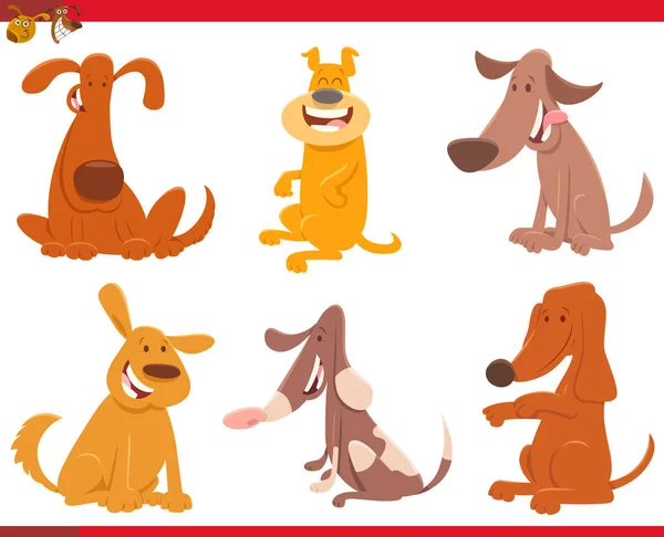 Feliz perros o cachorros personajes de dibujos animados conjunto — Vector de stock