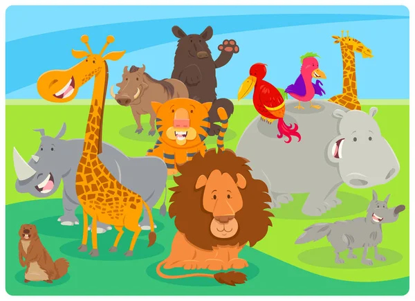 Feliz animales personajes de dibujos animados grupo — Archivo Imágenes Vectoriales
