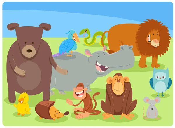 Funny cartoon animal characters group — Stock Vector