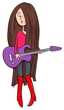 Kız gitar karikatür çizim ile