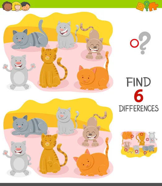 Diferencias juego con personajes de dibujos animados gato — Vector de stock