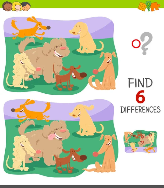 Sevimli çizgi köpekler ile farklılıklar oyunu — Stok Vektör