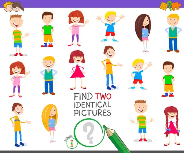 Trouver deux enfants identiques jeu éducatif — Image vectorielle