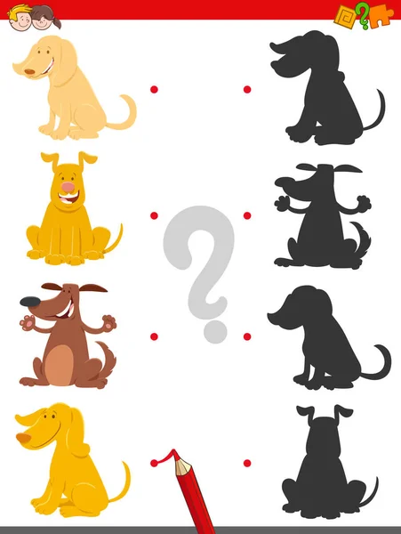 Jogo de sombra com personagens de cães de desenhos animados — Vetor de Stock