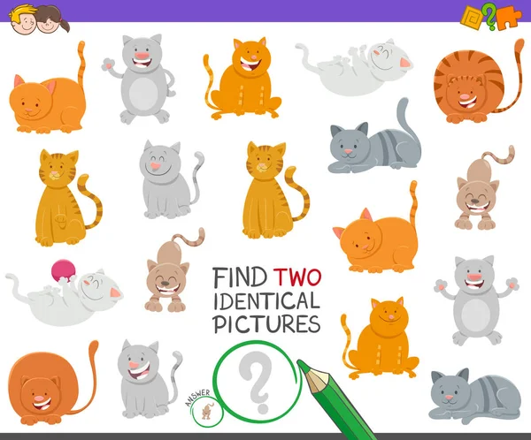 Encontrar dos gatos idénticos juego para niños — Vector de stock