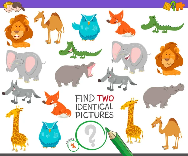 为孩子们找到两个相同的动物游戏 — 图库矢量图片