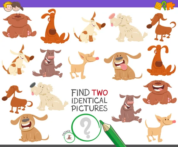 Encontrar dos perros idénticos tarea para los niños — Vector de stock