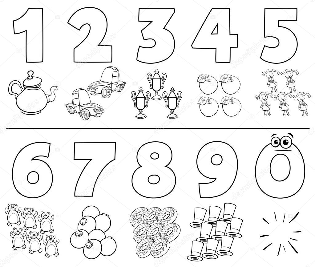 cartoon numbers set coloring book