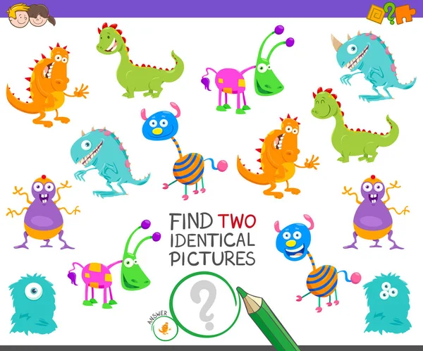 Encontrar dos monstruos idénticos tarea para los niños — Vector de stock