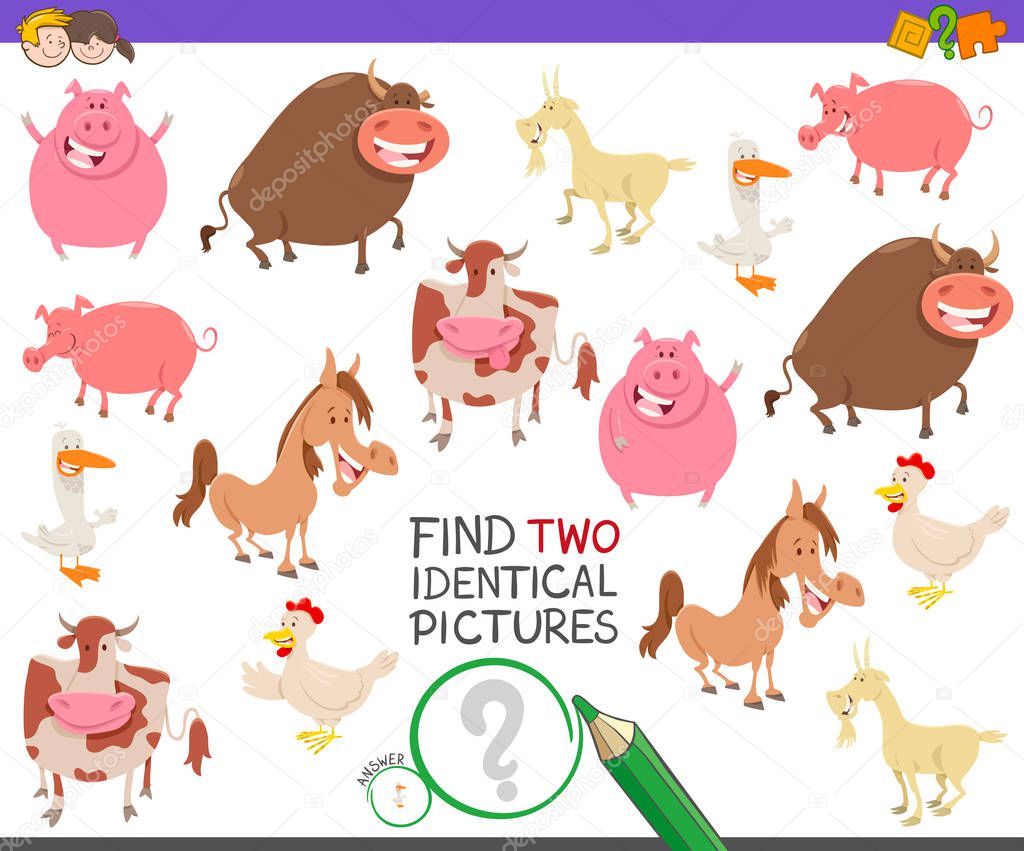 find two identical farm animals game for children