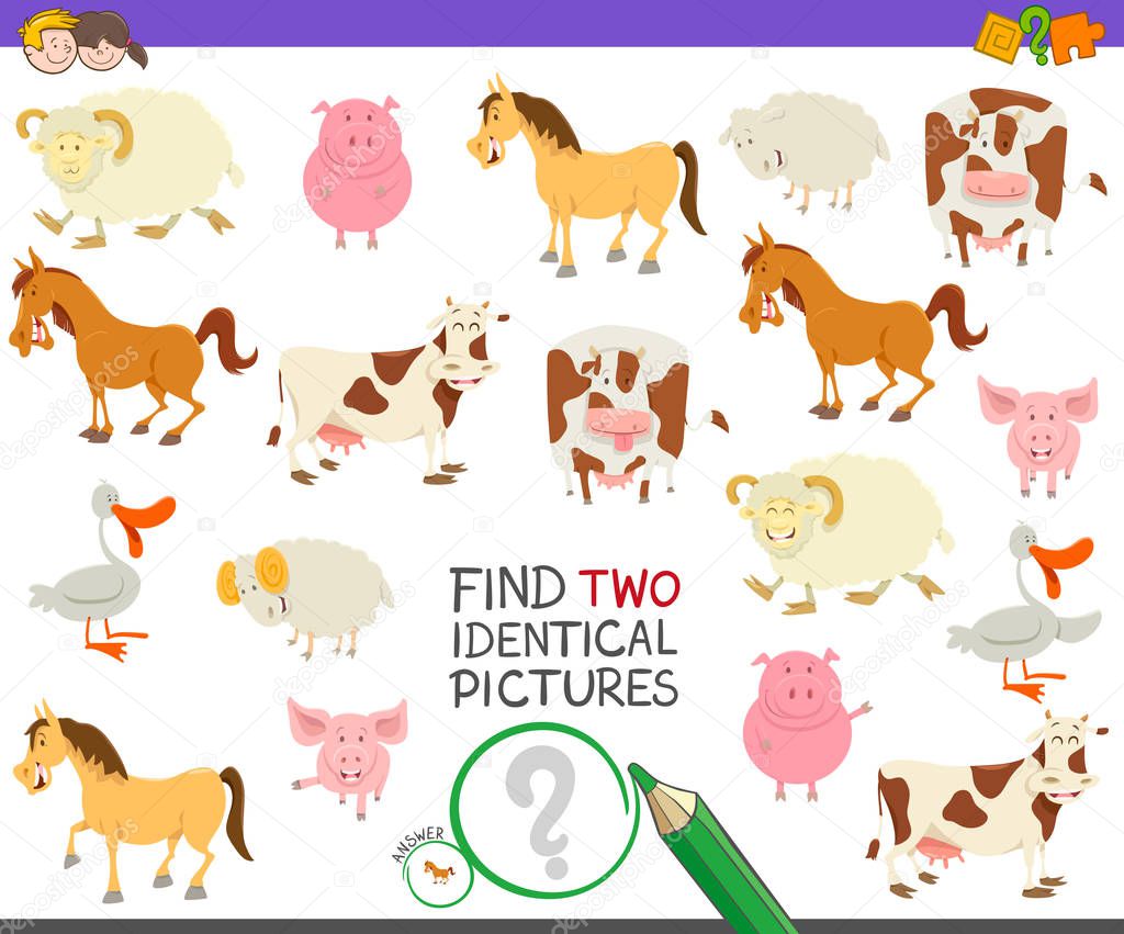 find two identical farm animals game for kids