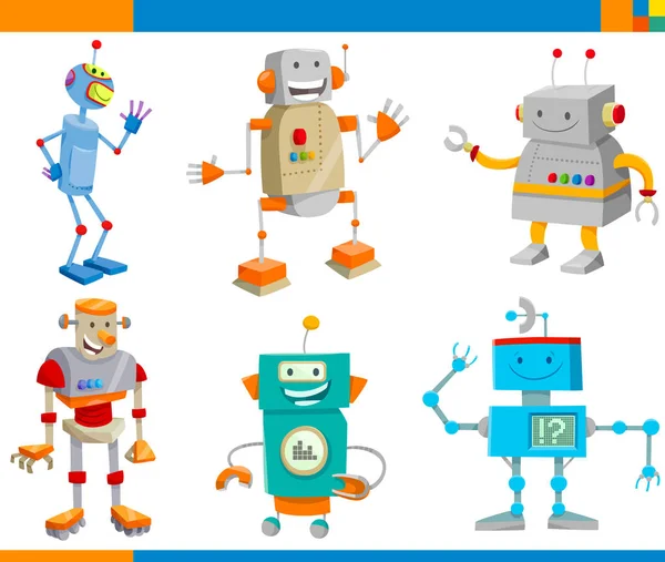 Cartoon Fantasy robot personages set — Stockvector