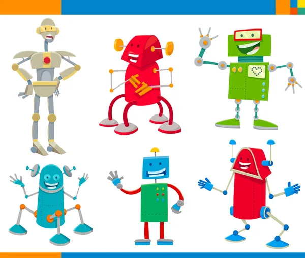 Cartoon robots Funny characters set — Stockvector
