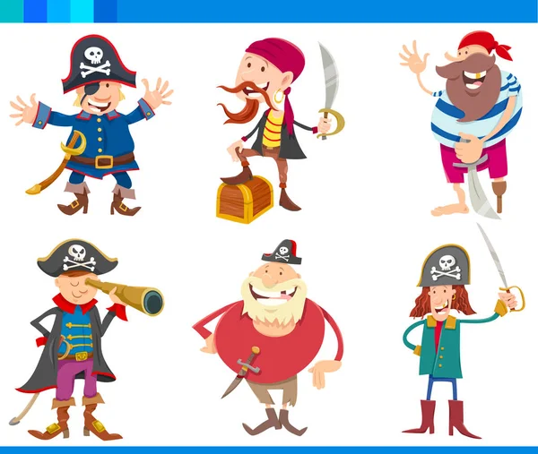 Juego de personajes de piratas de fantasía de dibujos animados — Vector de stock