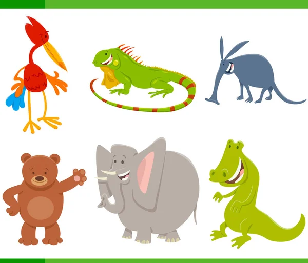 Bonito cartoon animal personagens conjunto — Vetor de Stock