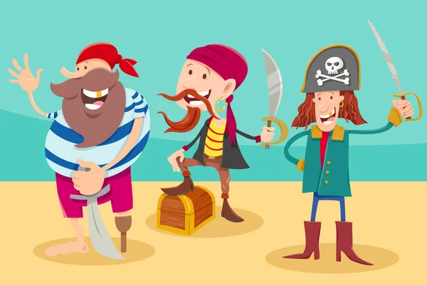 Fantasy pirate characters cartoon illustration — Stock Vector