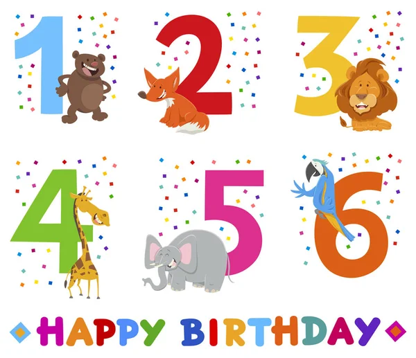 Cartes de vœux d'anniversaire avec animaux — Image vectorielle