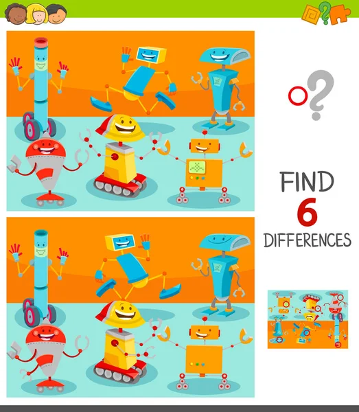 Differenze di gioco con robot cartoni animati felici — Vettoriale Stock