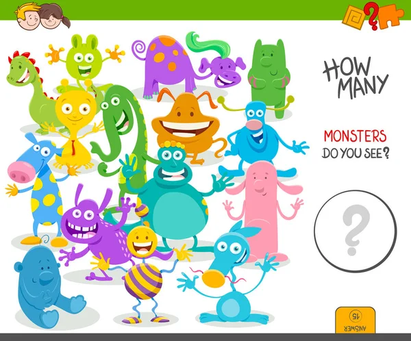 Menghitung kartun monster permainan pendidikan - Stok Vektor