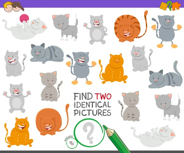 Menemukan dua kucing identik permainan untuk anak-anak - Stok Vektor