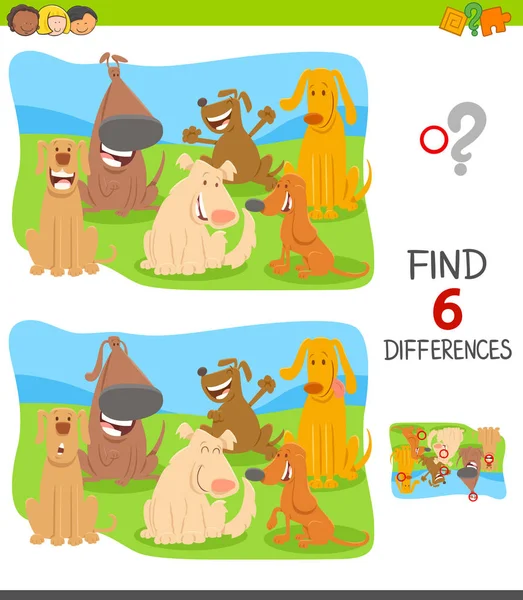 Hitta skillnader spel med tecknade hundar — Stock vektor