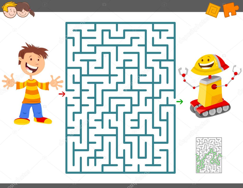 maze game with cartoon boy and toy robot